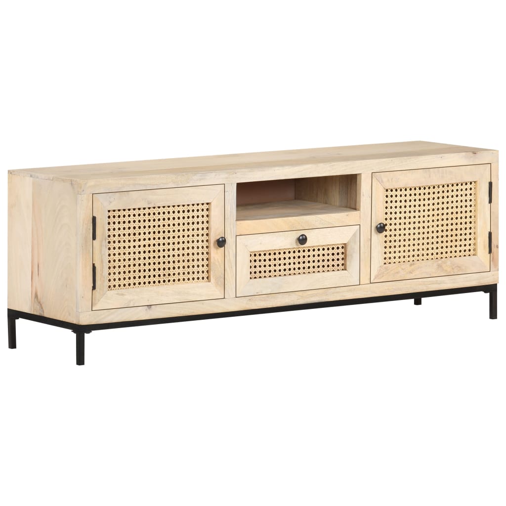 vidaXL TV Stand 47.2"x11.8"x15.7" Solid Wood Mango and Natural Cane-8