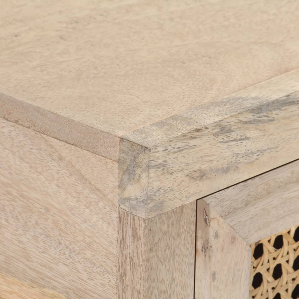 vidaXL Console Table 39.4"x13.8"x29.9" Solid Mango Wood and Natural Cane-3