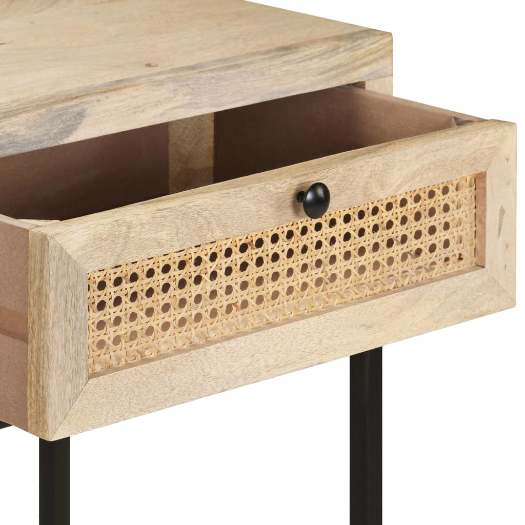 vidaXL Console Table 39.4"x13.8"x29.9" Solid Mango Wood and Natural Cane-4