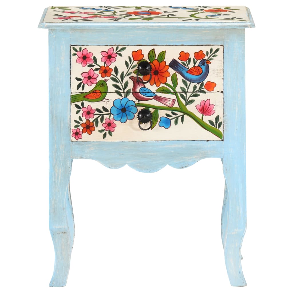 vidaXL Hand Painted Bedside Cabinet 15.7"x11.8"x19.7" Solid Mango Wood-4