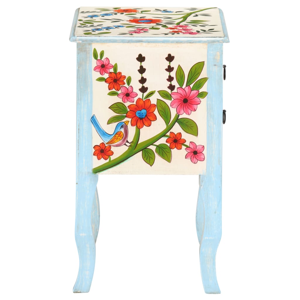 vidaXL Hand Painted Bedside Cabinet 15.7"x11.8"x19.7" Solid Mango Wood-5