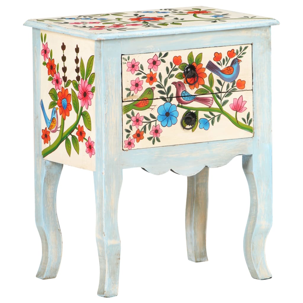 vidaXL Hand Painted Bedside Cabinet 15.7"x11.8"x19.7" Solid Mango Wood-8