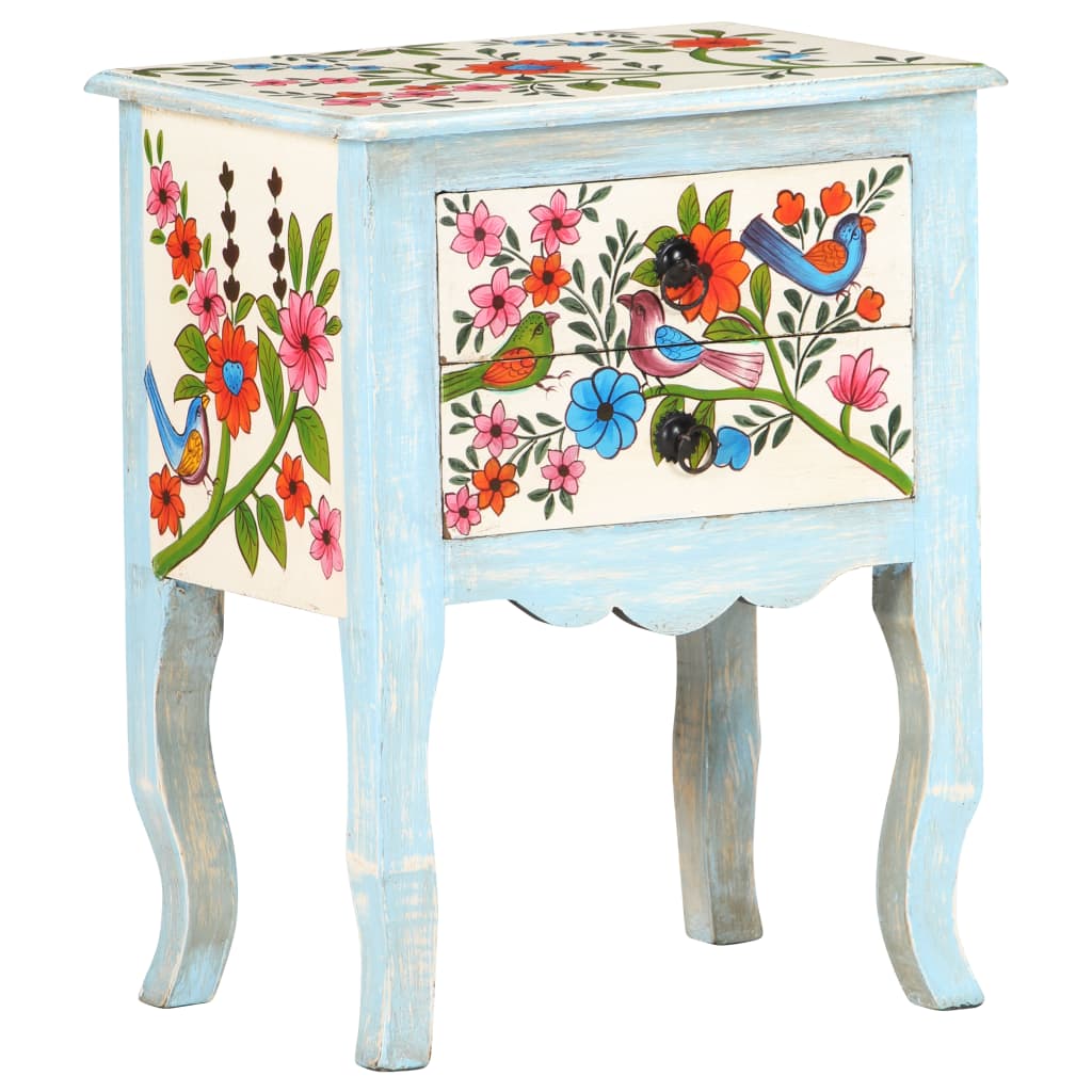 vidaXL Hand Painted Bedside Cabinet 15.7"x11.8"x19.7" Solid Mango Wood-9