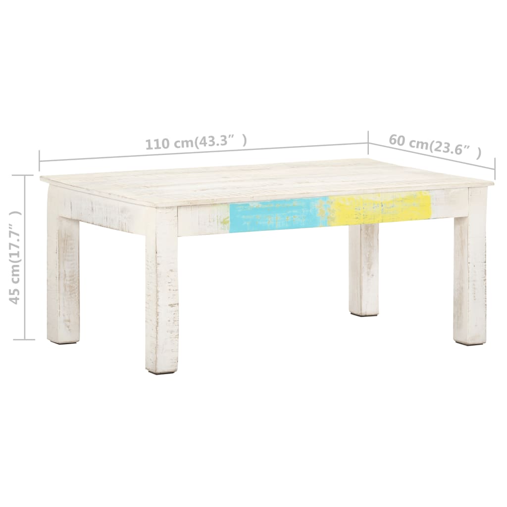 vidaXL Coffee Table White 43.3"x23.6"x17.7" Solid Mango Wood-4