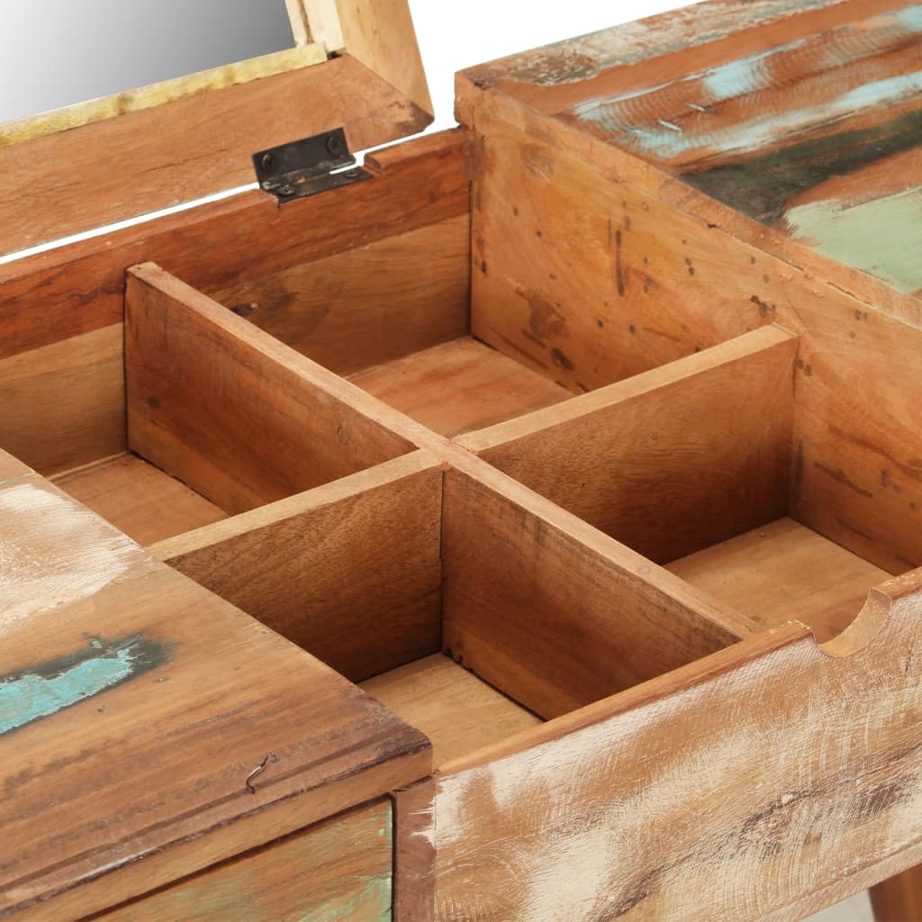 vidaXL Dressing Table with Mirror 44.1"x17.7"x29.9" Solid Reclaimed Wood-6