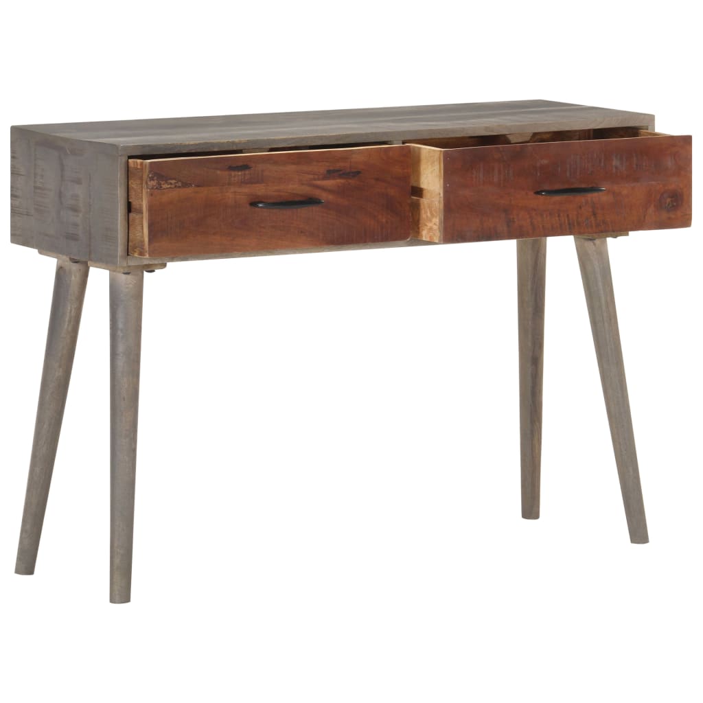 vidaXL Console Table Gray 43.3"x13.8"x29.5" Solid Rough Mango Wood-1