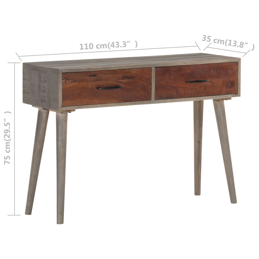 vidaXL Console Table Gray 43.3"x13.8"x29.5" Solid Rough Mango Wood-5