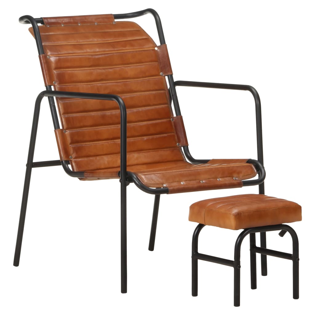 vidaXL Armchair Relaxing Armchair with a Footrest for Living Room Real Leather-0