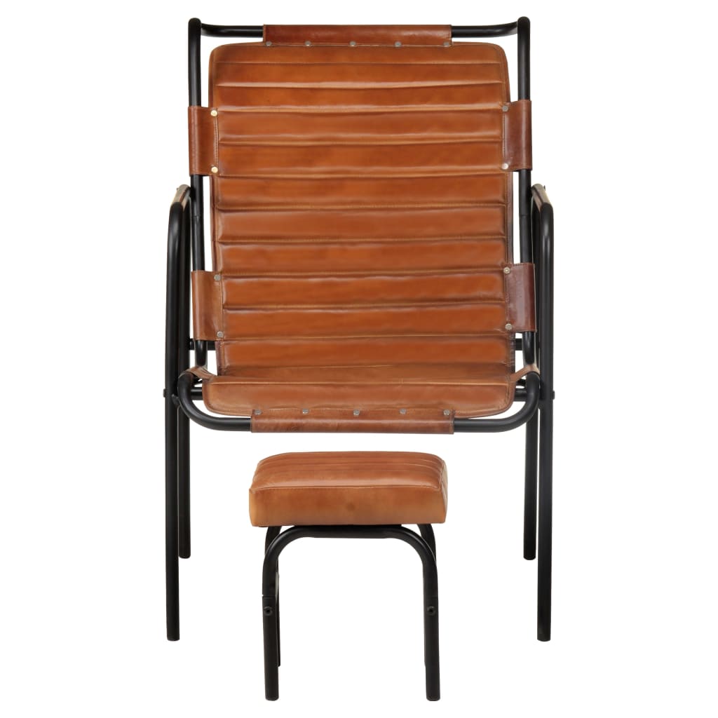 vidaXL Armchair Relaxing Armchair with a Footrest for Living Room Real Leather-2