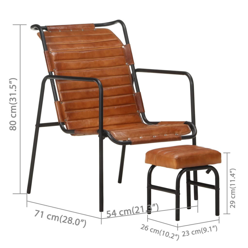 vidaXL Armchair Relaxing Armchair with a Footrest for Living Room Real Leather-3