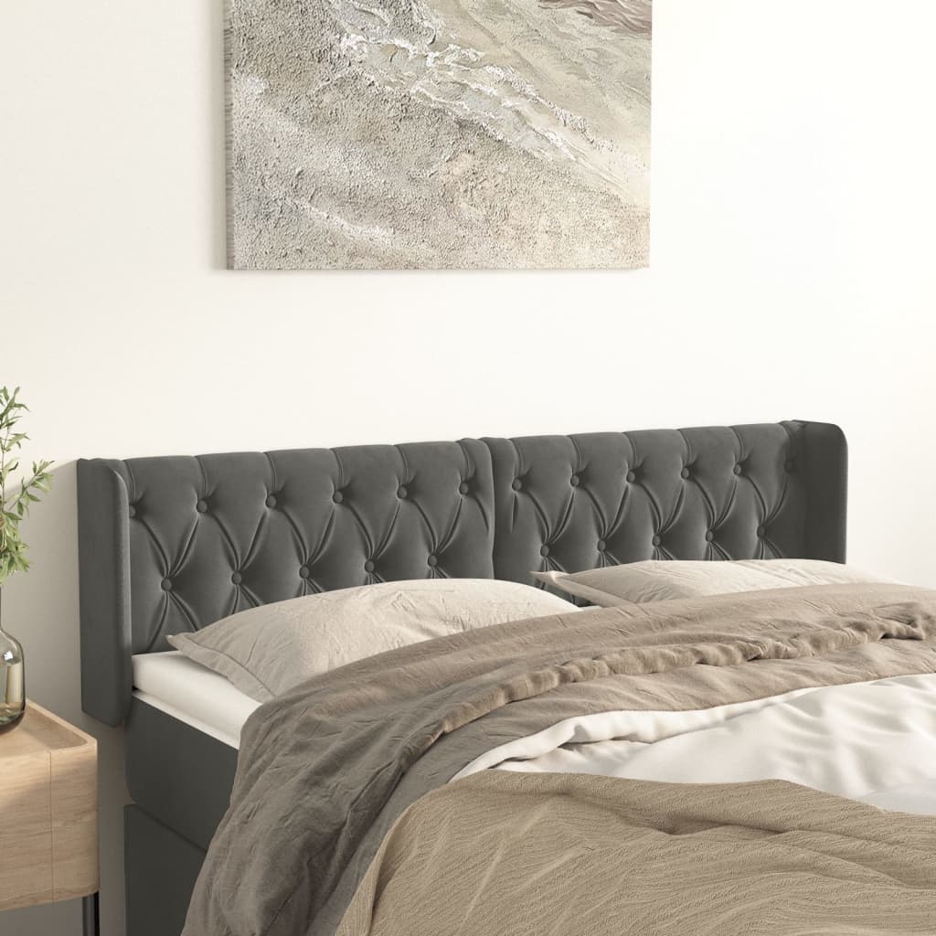 vidaXL Headboard with Ears Dark Gray 72"x6.3"x30.7"/34.6" Velvet-11