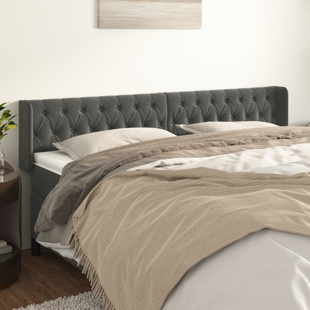 vidaXL Headboard with Ears Dark Gray 72"x6.3"x30.7"/34.6" Velvet-12