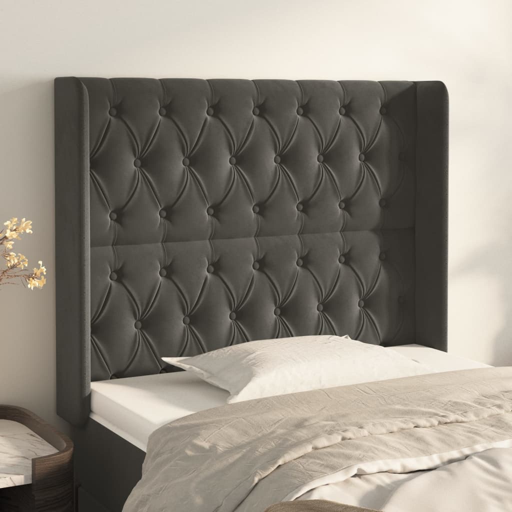 vidaXL Headboard with Ears Dark Gray 72"x6.3"x30.7"/34.6" Velvet-2