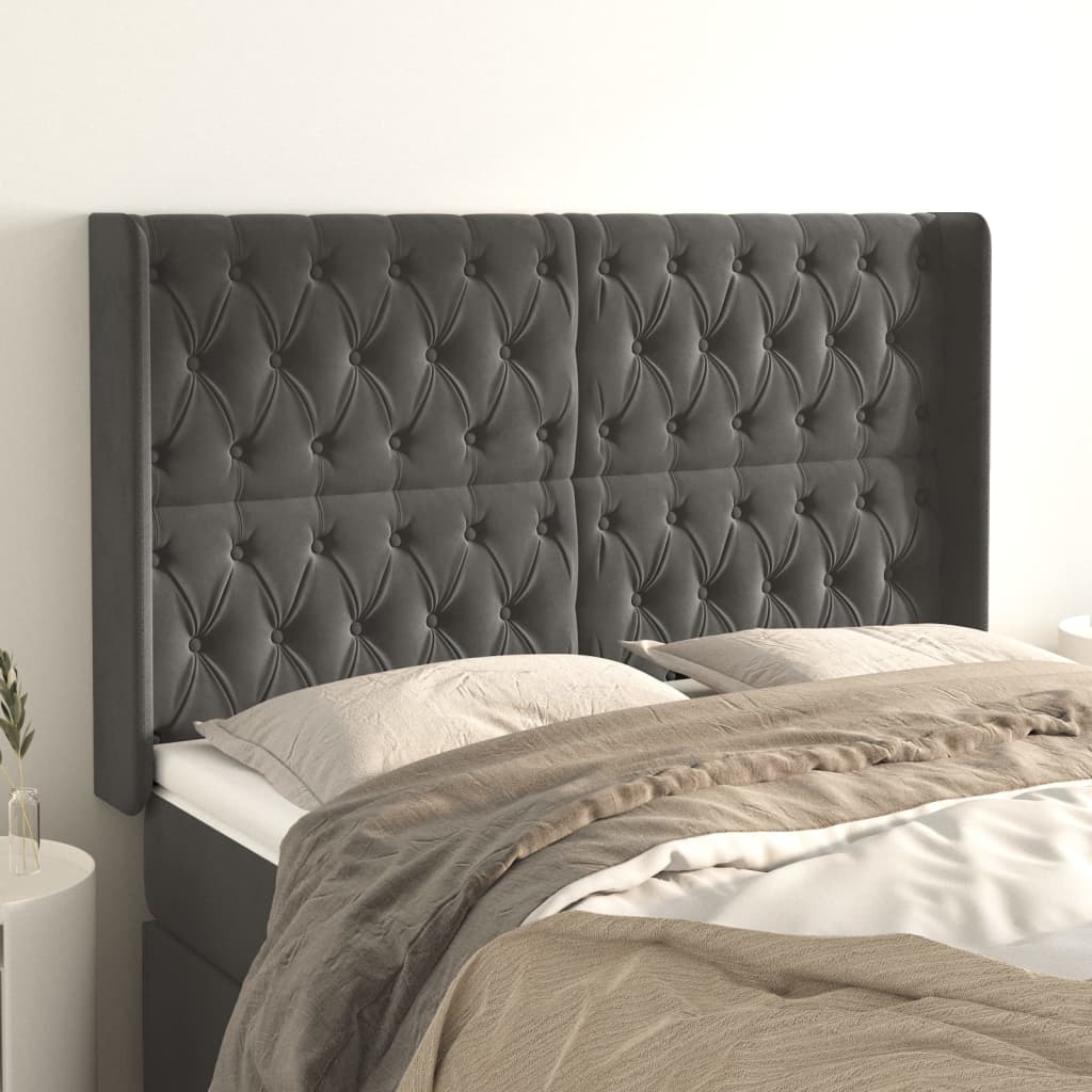 vidaXL Headboard with Ears Dark Gray 72"x6.3"x30.7"/34.6" Velvet-19