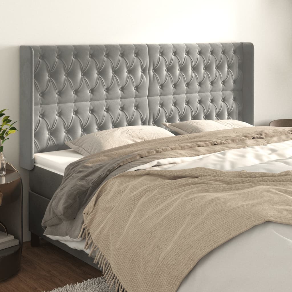vidaXL Headboard with Ears Dark Gray 72"x6.3"x30.7"/34.6" Velvet-13