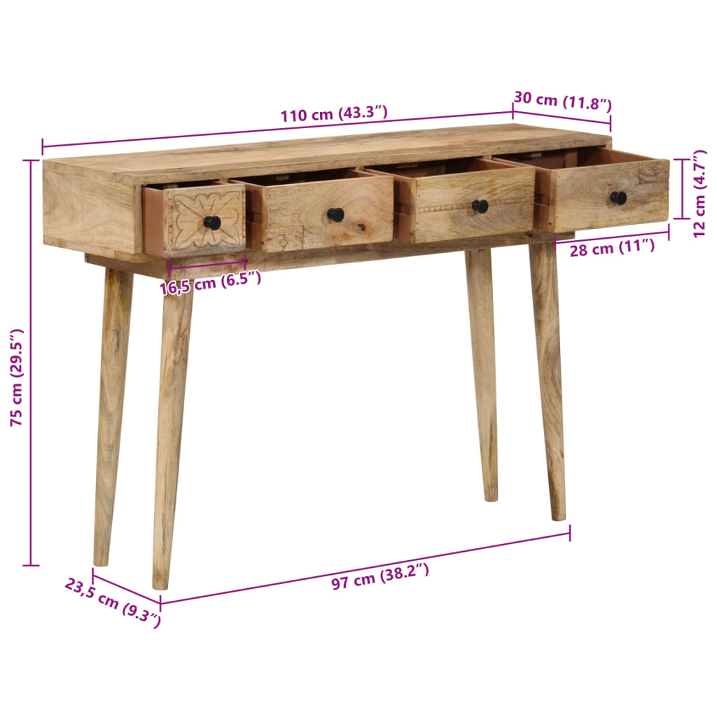 vidaXL Console Table 43.3"x11.8"x29.5" Solid Wood Mango-2