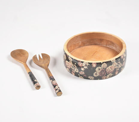 Vintage Rose Salad Bowl & Servers Set-0