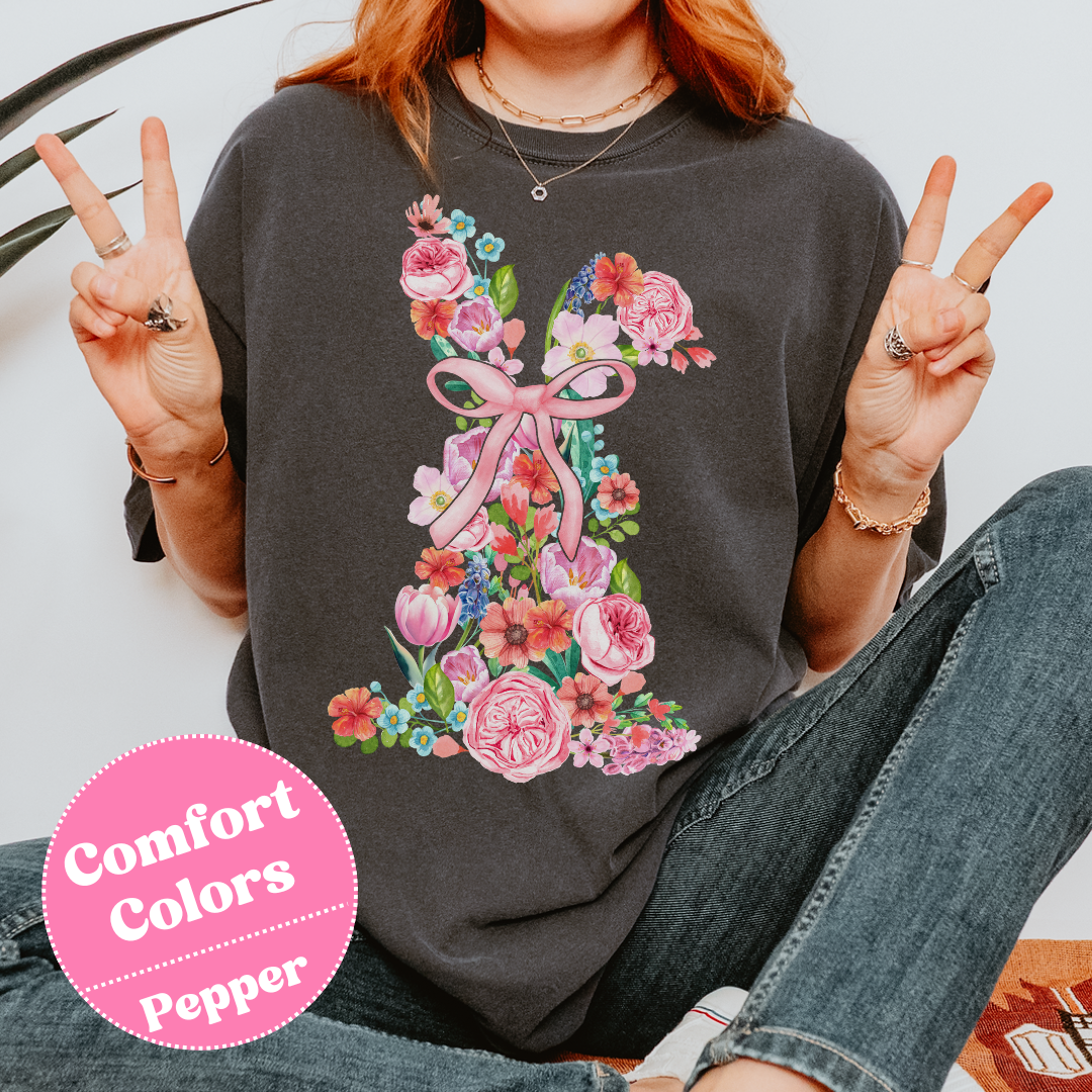 Easter Bunny T-Shirt with Flowers, Floral Easter Tee