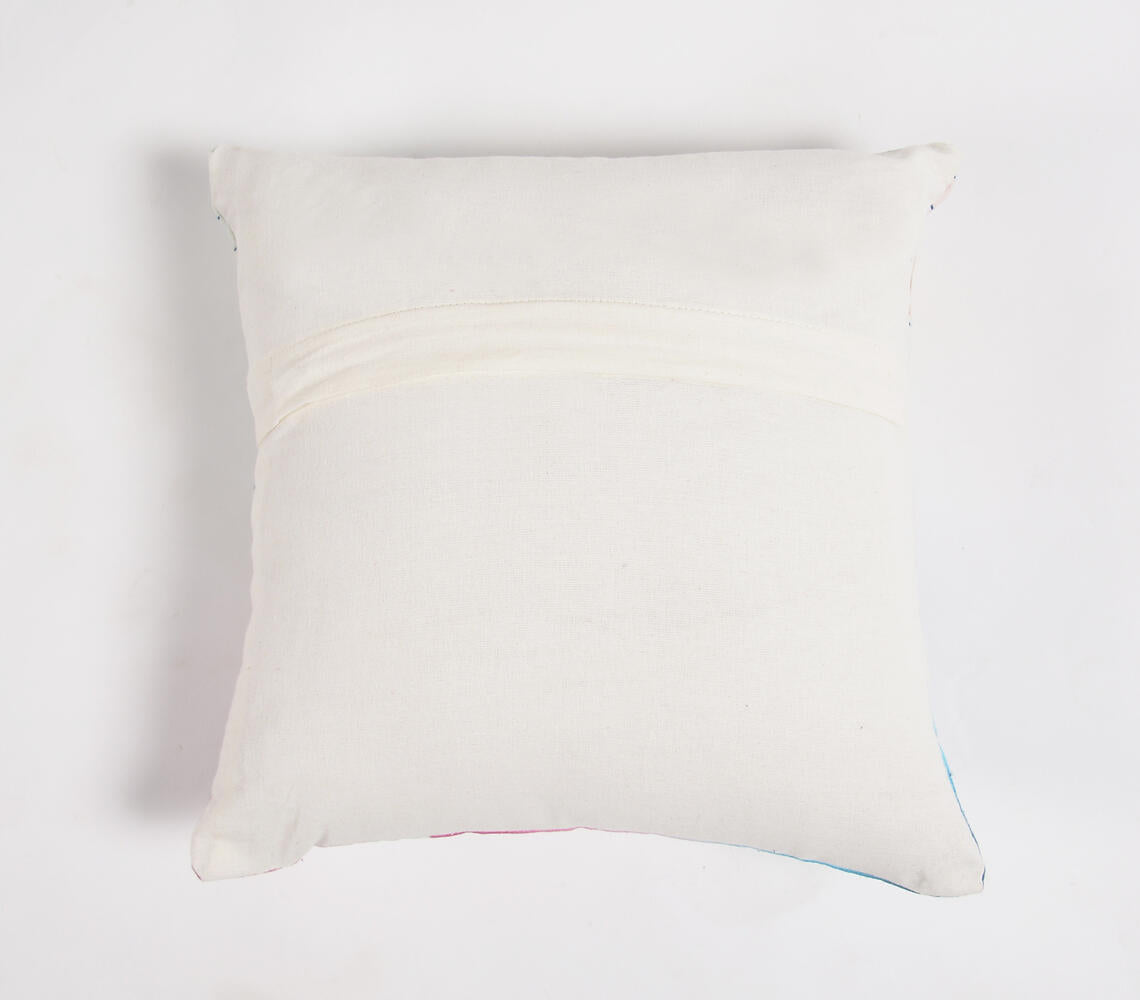 Splashy Watercolor Cotton Cushion Cover with Line Embroidery-3