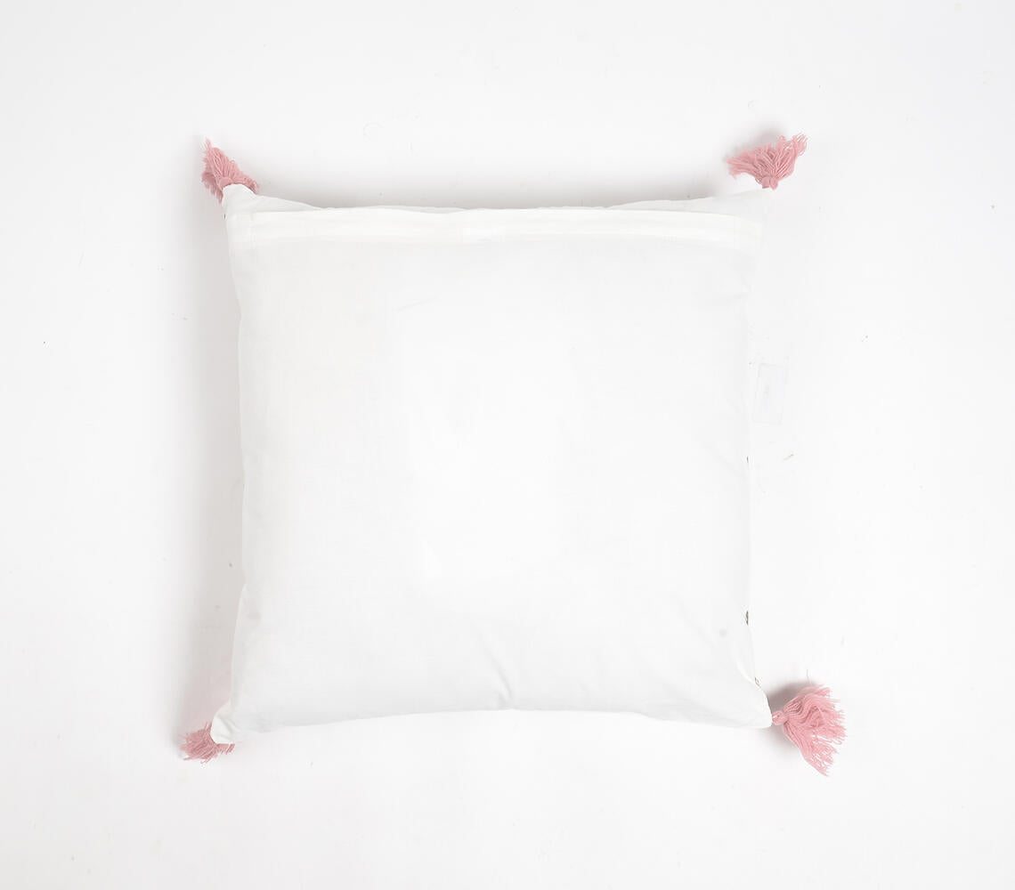 Striped & Floral Cotton Tasseled Cushion Cover-2
