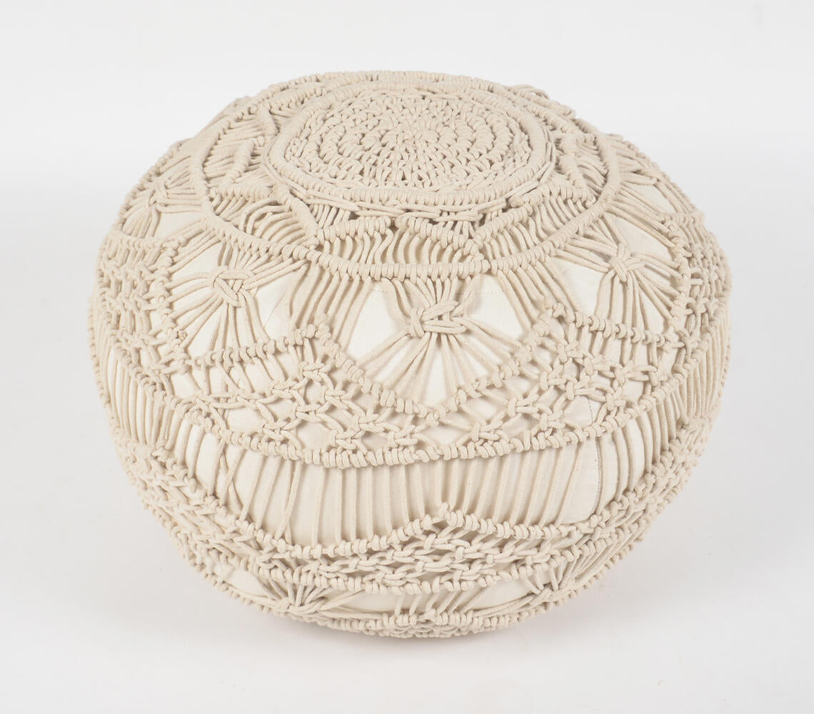Cream Macrame Cotton Pouf-2