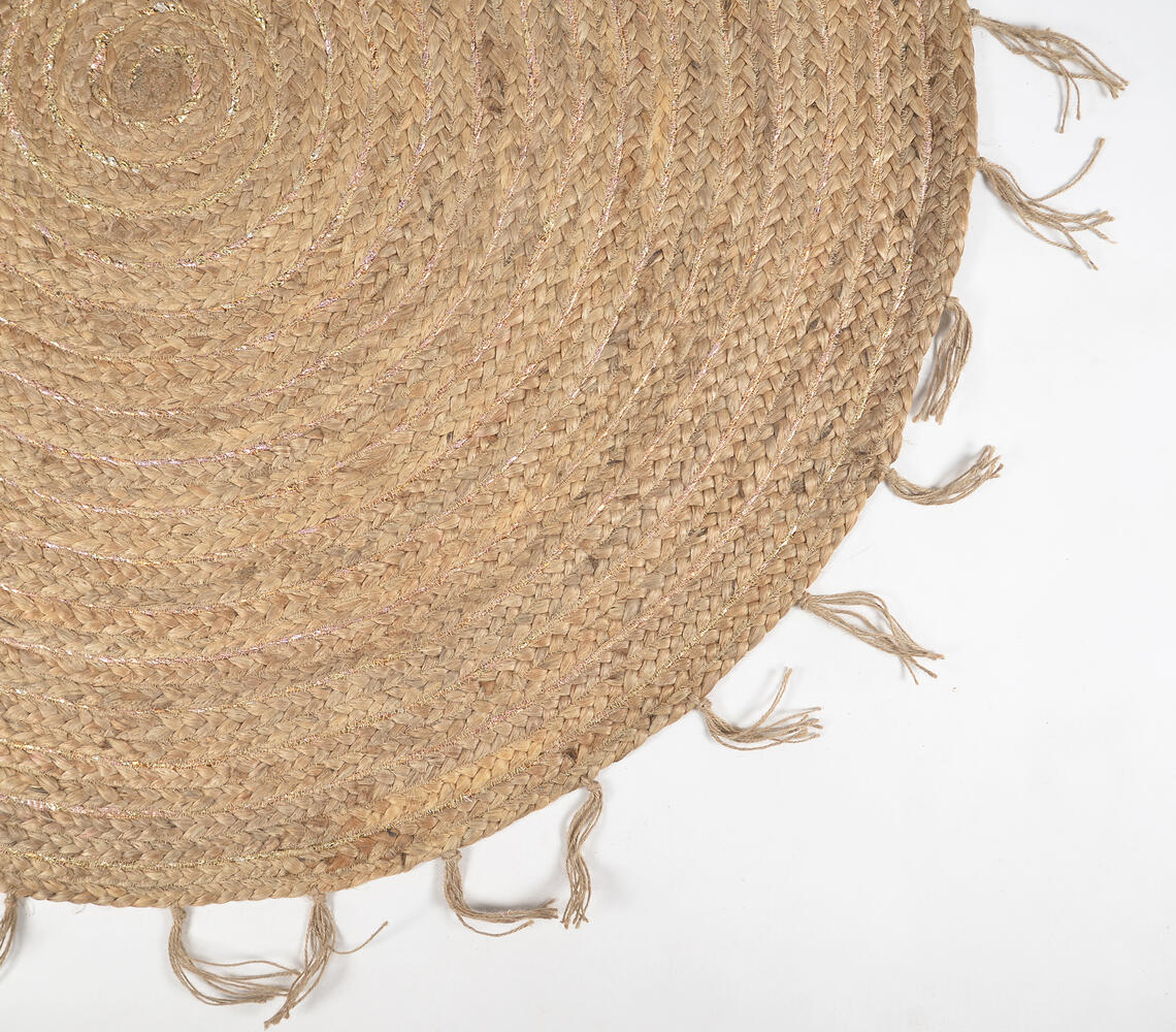 Hand Braided Spiral Jute Tasseled Rug-2