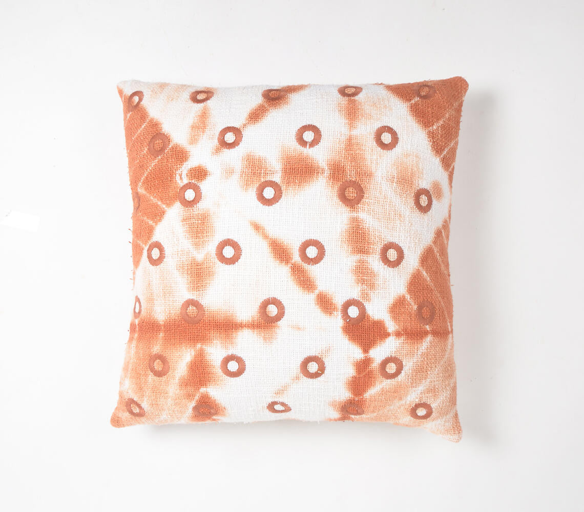 Tie & Dye Embroidered Rings Monochrome Cotton Cushion Cover-0