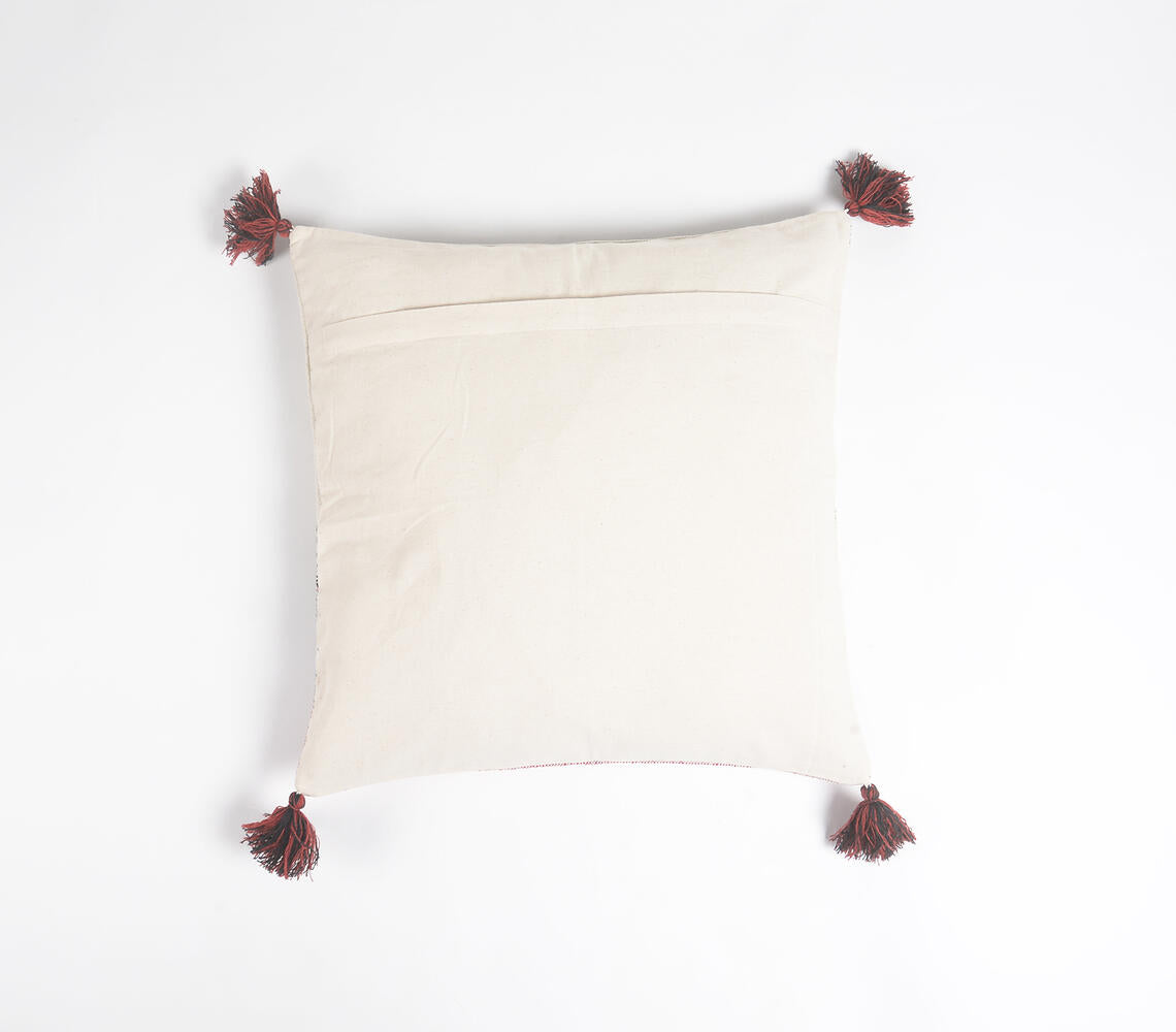 Handwoven & Dot Embroidered Tasseled Cushion Cover-2