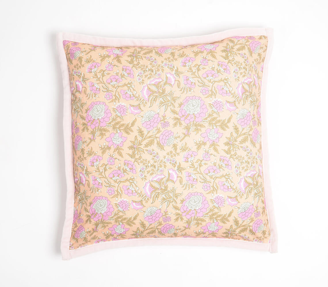 Floral Printed Cushion Cover with Piped Border-0