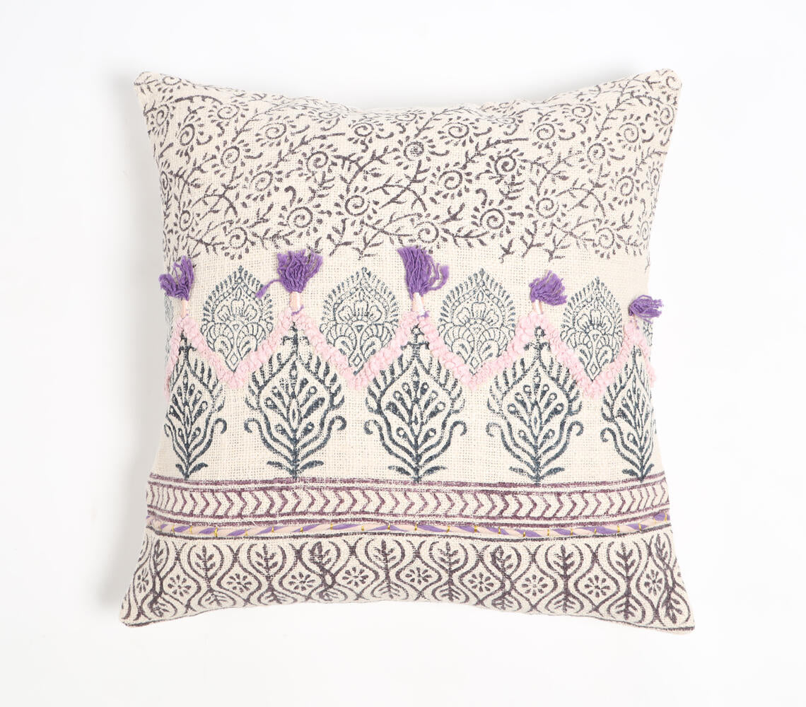 Block Printed Cotton Botanical Cushion Cover-0
