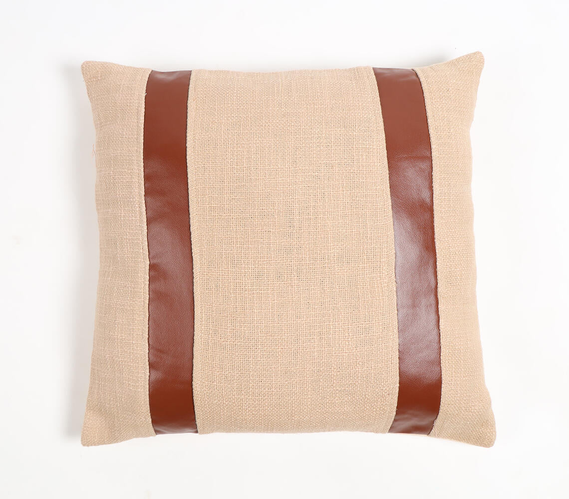 Hand Stitched Cotton & Leather Monochrome Cushion Cover-0