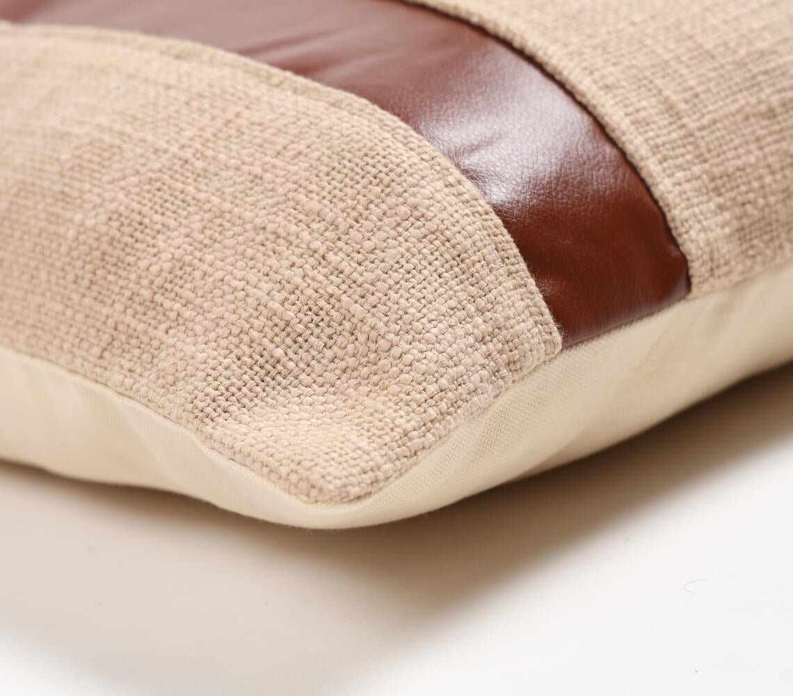 Hand Stitched Cotton & Leather Monochrome Cushion Cover-1