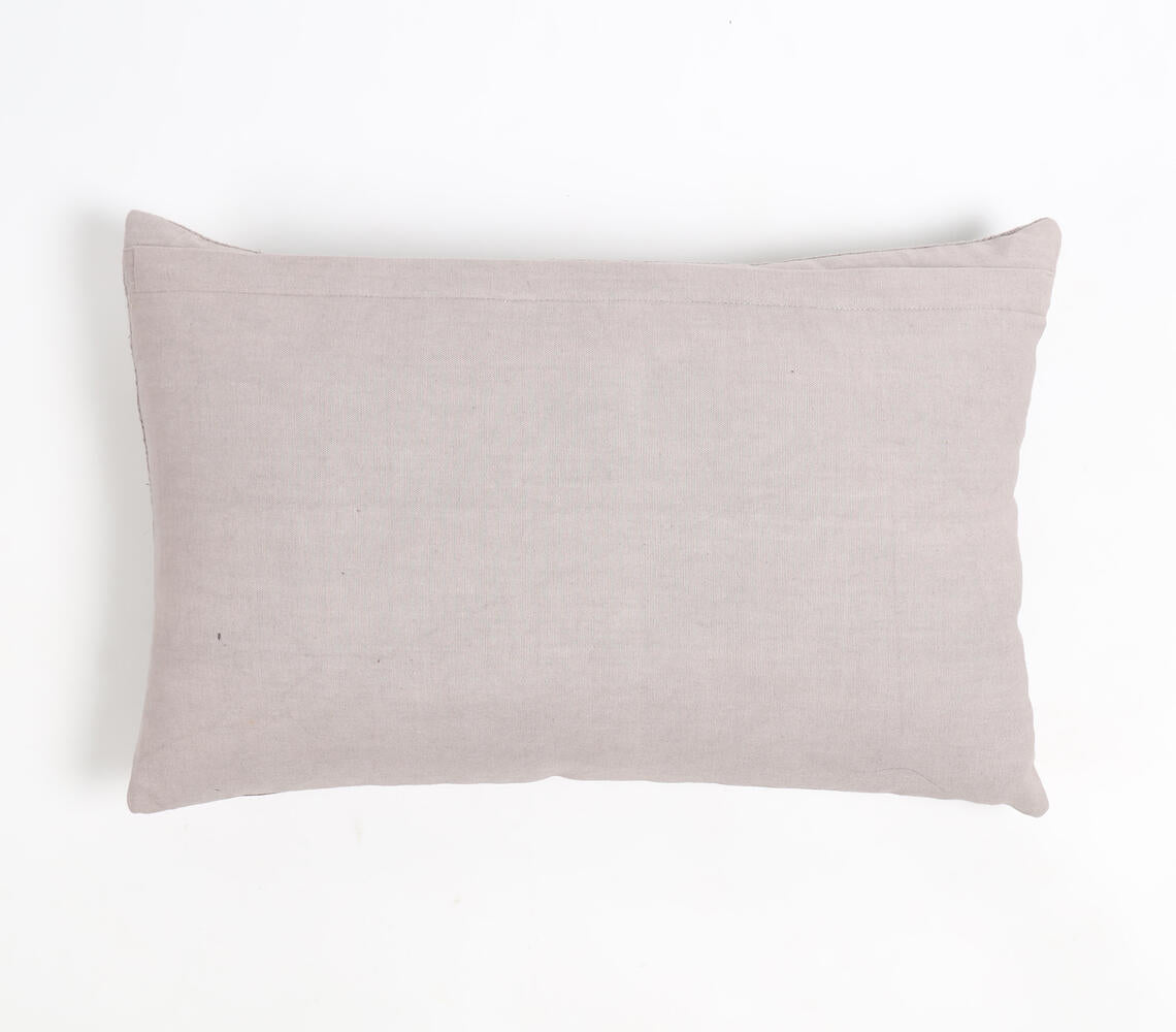 Hand Stitched Cotton & Leather Colorblock Lumbar Cushion Cover-2