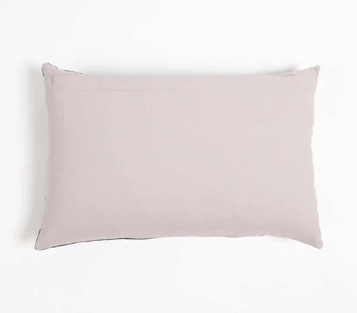 Hand Stitched Velvet & Leather Colorblock Lumbar Cushion Cover-2
