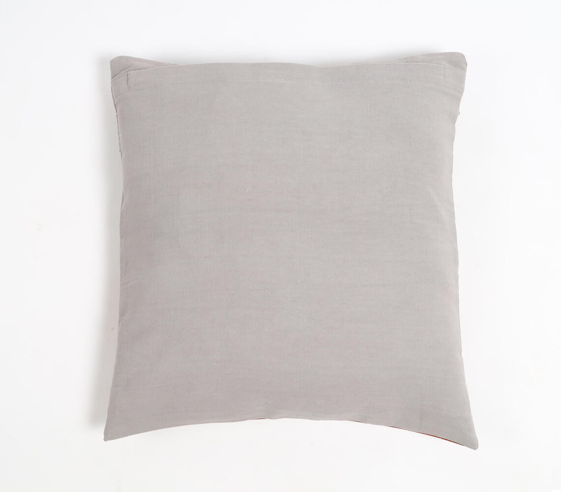 Hand Stitched Cotton & Leather Colorblock Cushion Cover-2
