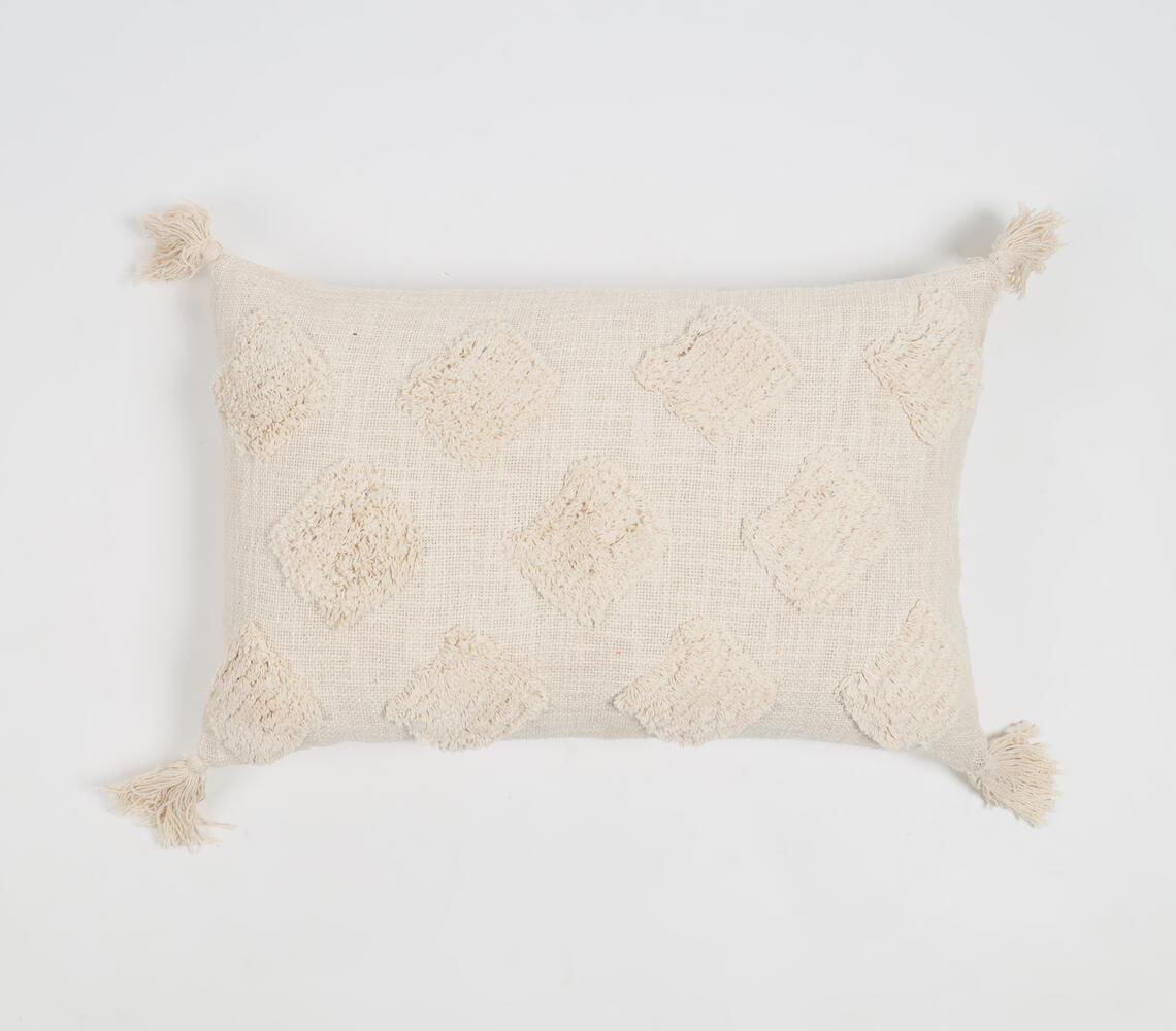 Dusty Cream Tasseled Lumbar Cotton Cushion Cover-0