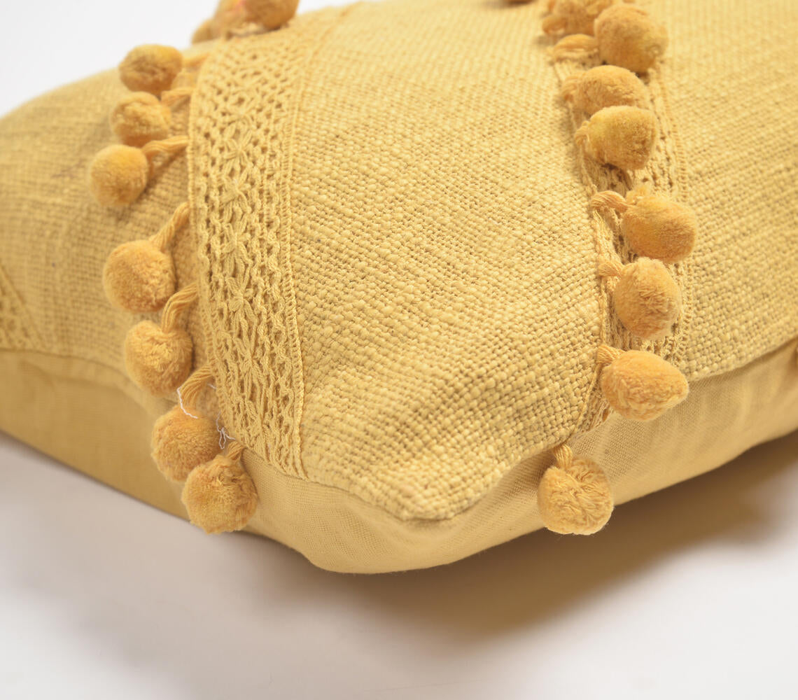 Pom-Pom & Lace Embellished Lumbar Cushion Cover-1