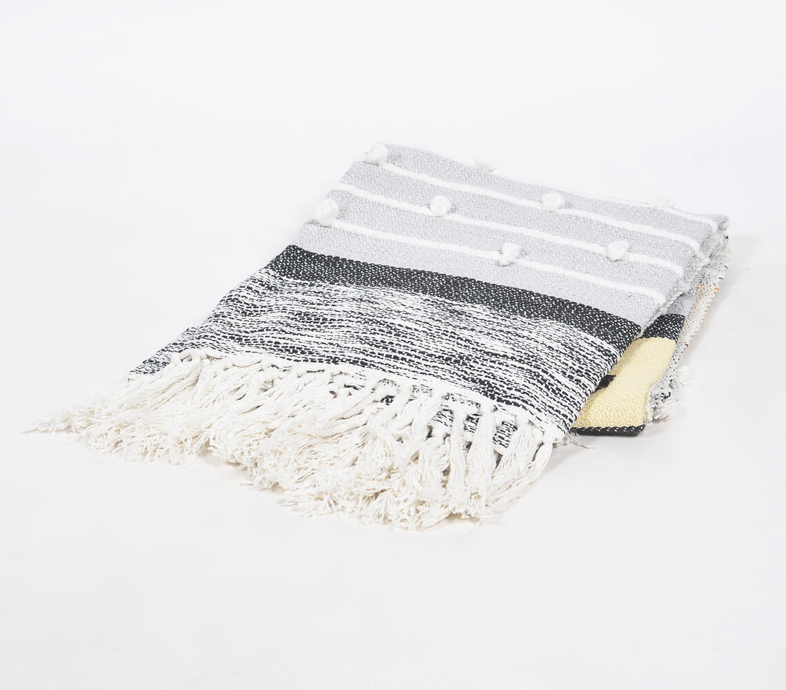 Statement Paneled Handloom Cotton & Wool Throw with Tassels-0