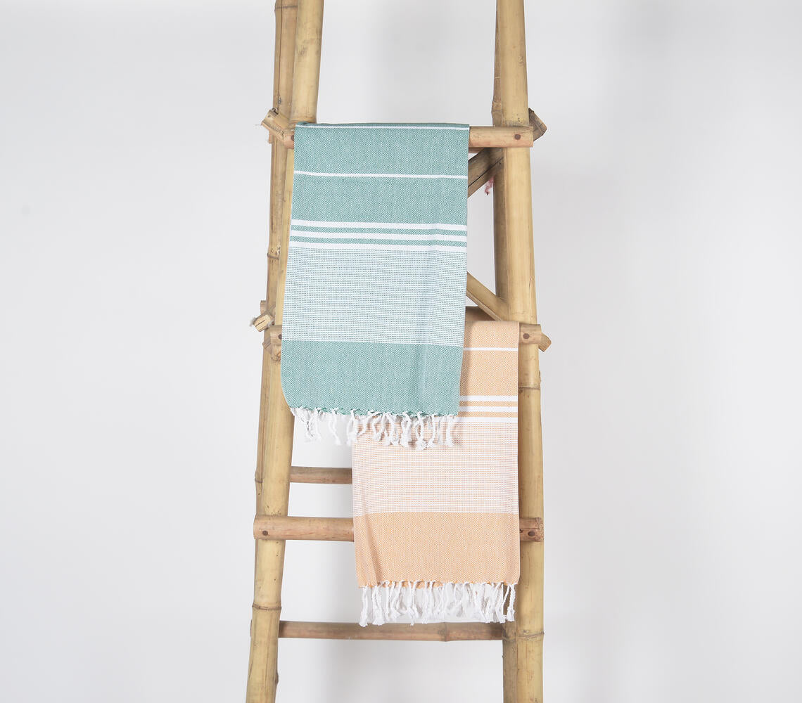 Handwoven Cotton striped Sage & yellow Bath Towels (Set Of 2)-0
