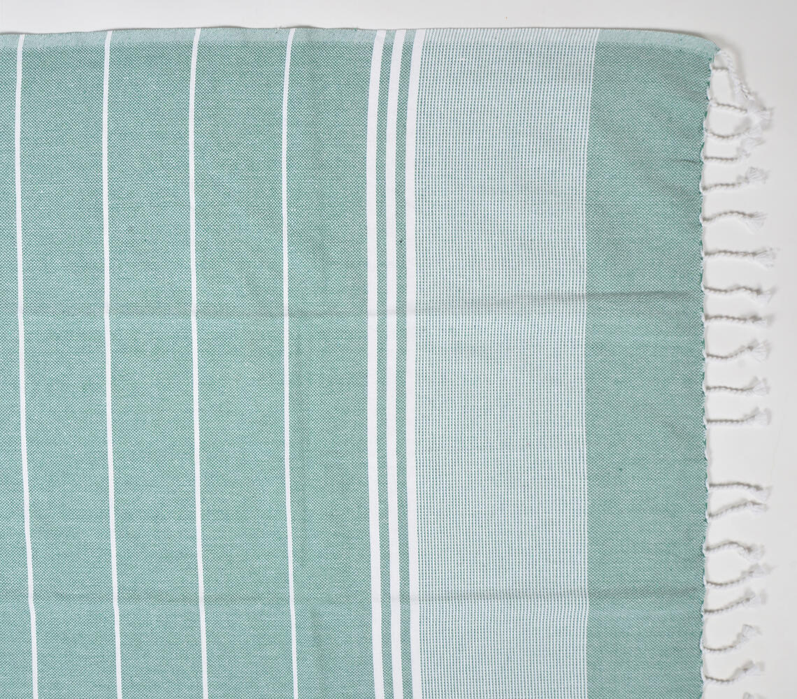 Handwoven Cotton striped Sage & yellow Bath Towels (Set Of 2)-2