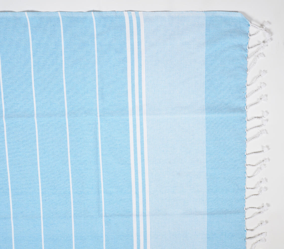 Handwoven Cotton striped Sky & Ash Bath Towels (Set Of 2)-2