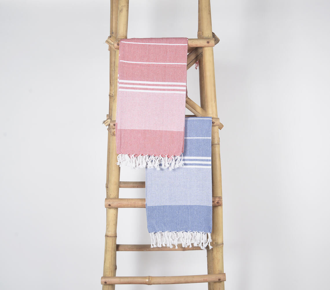 Handwoven Cotton Striped Red & Periwinkle Bath Towels (Set Of 2)-0