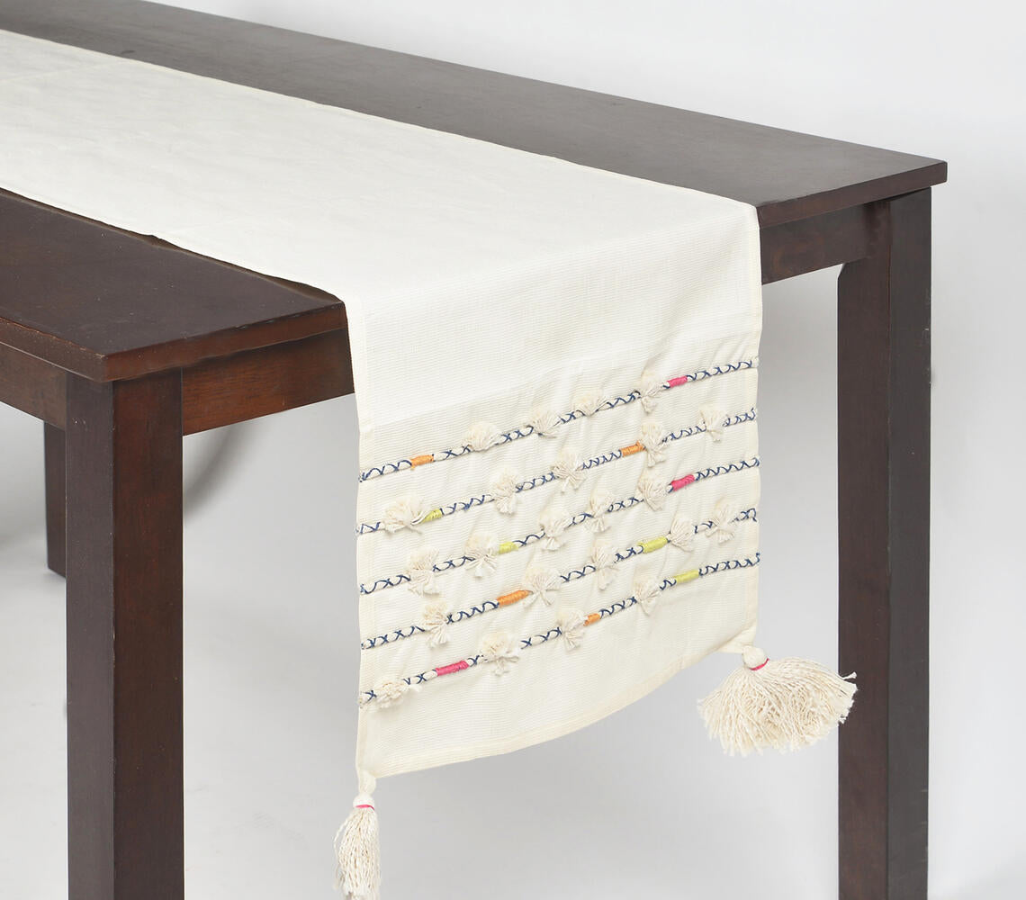 Thread Striped & Tasseled Cotton Table Runner-1