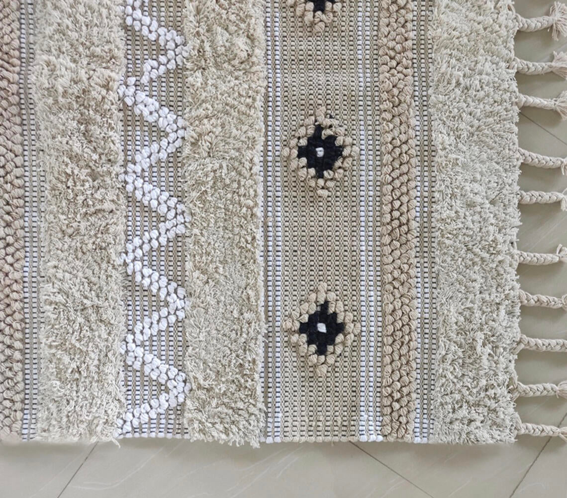 Textured Rug with Panels & Braided Tassels-0