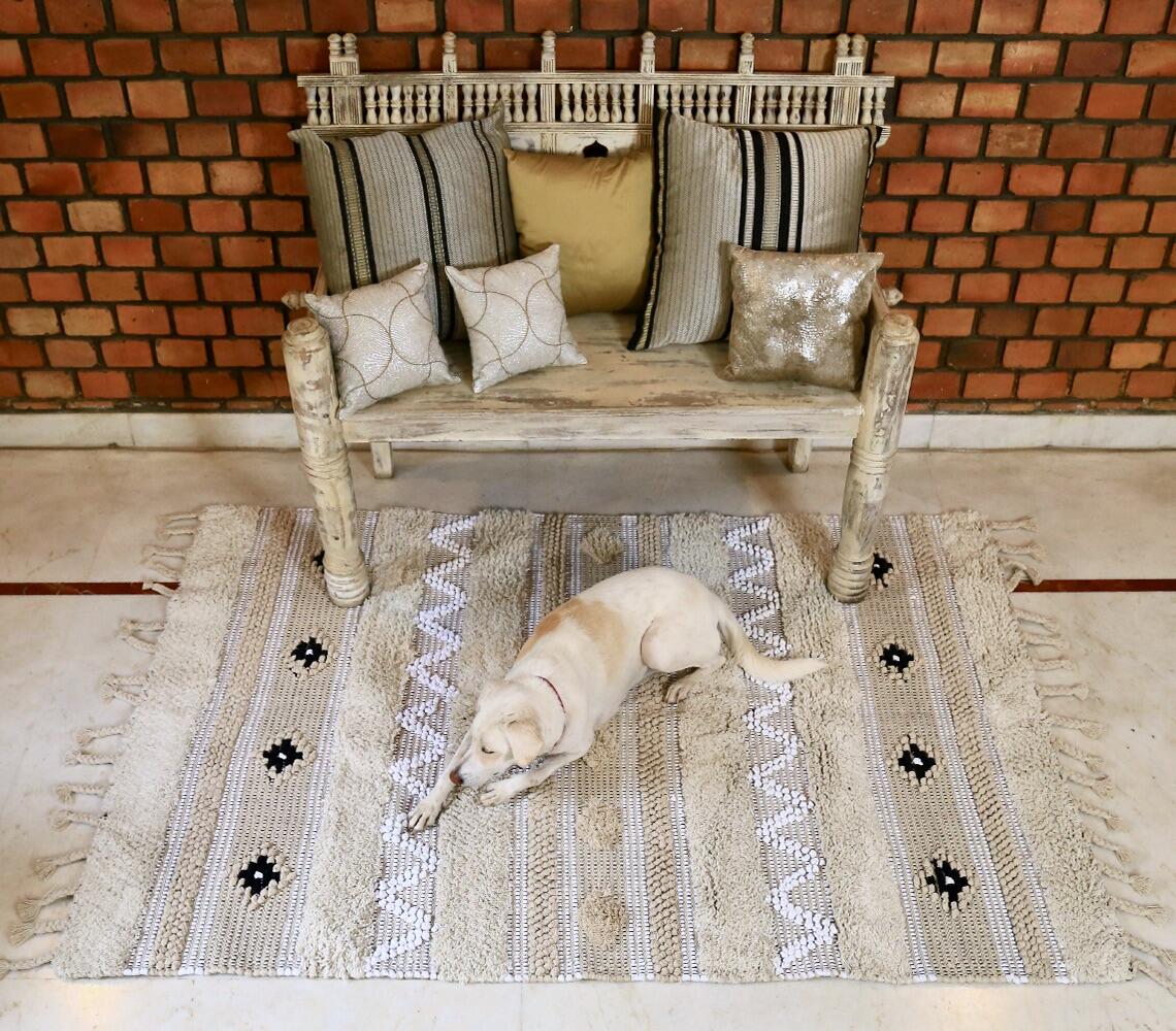 Textured Rug with Panels & Braided Tassels-1