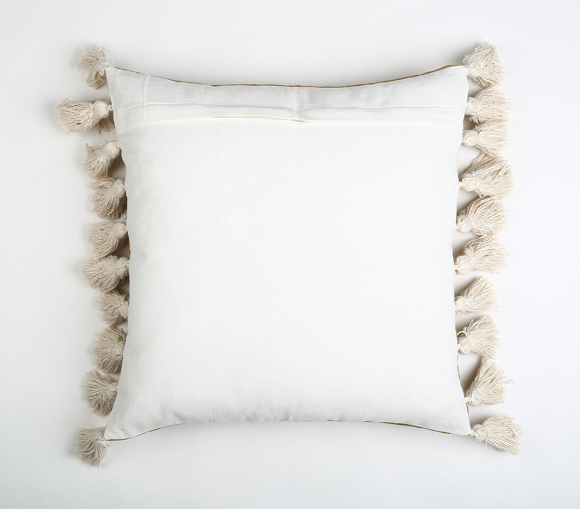 Tasseled Tan Cushion cover-3