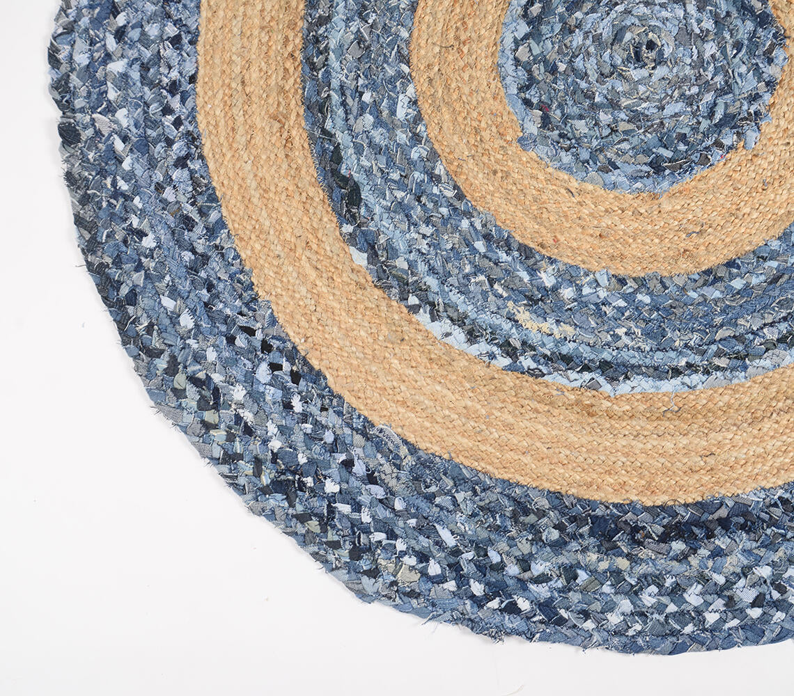 Hand Braided Upcycled Denim & Jute Mat-2