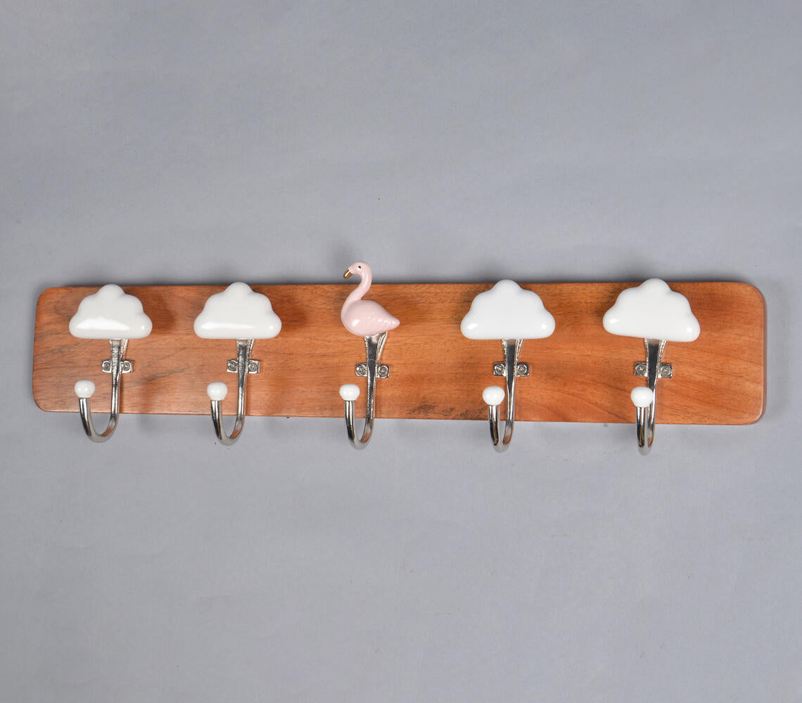 Clouds & Flamingo Wooden Wall Hook-2