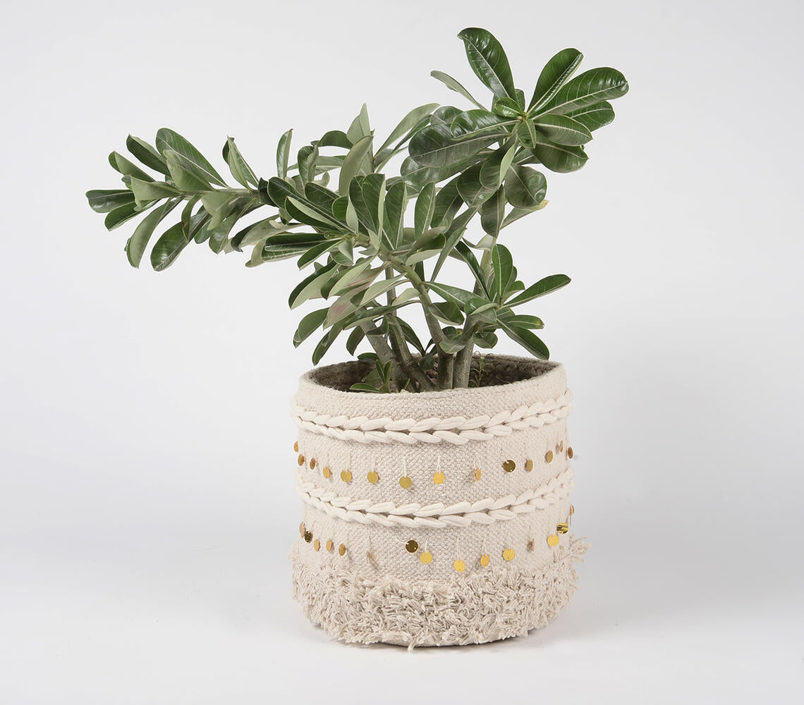 Braided Jute & Handwoven Cotton Basket-0