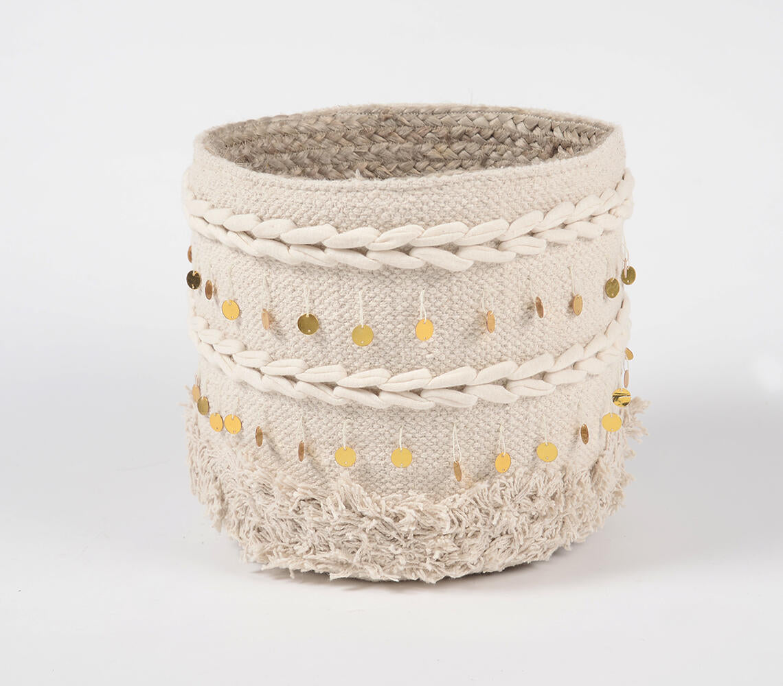 Braided Jute & Handwoven Cotton Basket-1